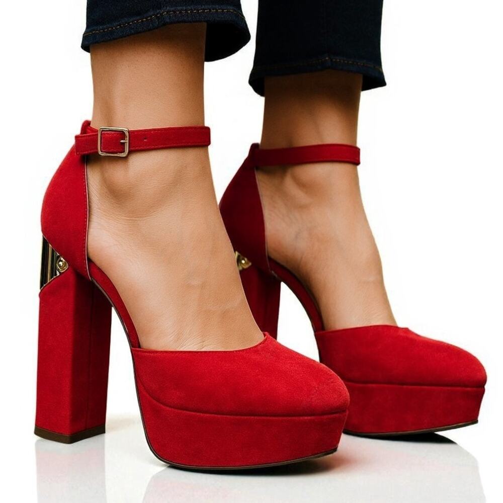 00s SOL SANA Vintage Red Platform Chunky Block  Pointed Toe Heels